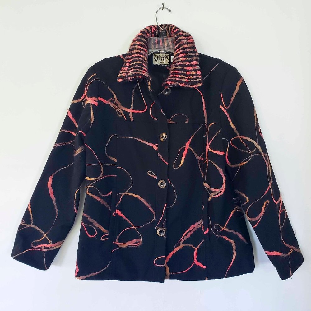 Wraps By Canvasbacks Black Embroidered Boho Coat … - image 1